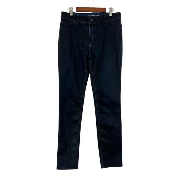 Chicos Platinum Coated Skinny Jeans Size 00 Womens 2 Black Waxed Denim - Picture 1 of 5